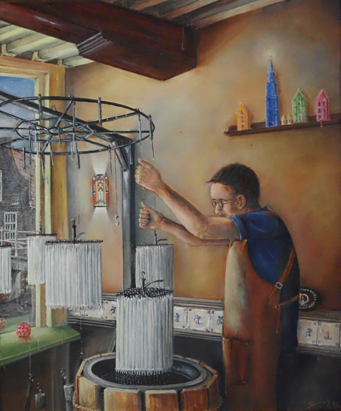 Kaarsenmaker Was Warmte Dopen, Kaars is. Was Warmte Kaars is Vuur Kaars Was Eens is Alles was. 50 x 60 cm olieverf op linnen